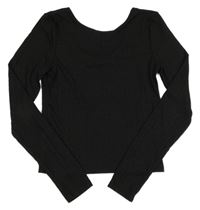 Černé žebrované třpytivé crop triko H&M