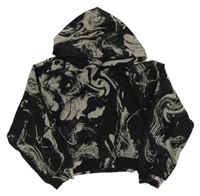 Černo-šedá vzorovaná crop mikina s kapucí H&M