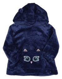 Tmavomodrá plyšová oversize mikina s ňufáčikom  a kapucňou Kids