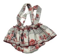 Sivo-bielo-vínová kockovaná na traká sukňa s všitým body a mašlou