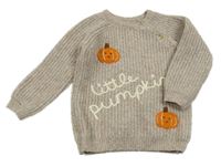 Béžový vlnený sveter s nápisom a dýněmi Matalan