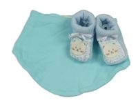 2set - světlemodrý slinták + světlemodré capáčky s kočičkami 