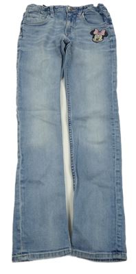 Světlemodré slim fit teplákové rifle s Minnie H&M