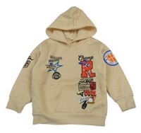 Béžová mikina s nápismi a kapucňou