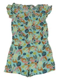 Světlemodrý lehký kraťasový overal s listy a leopardy Yigga