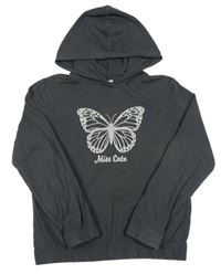 Antracitová ľahká mikina s motýlkom a kapucňou Dopodopo