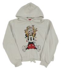 Béžová crop mikina s Mickeym a kapucňou C&A