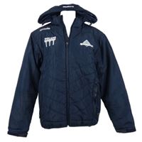 Pánska tmavomodrá šušťáková futbalová zimná bunda s kapucňou