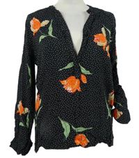 Dámská černá tečkovaná halenka s květy B.Young 