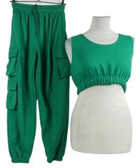 2set - Dámsky zelený crop top + cargo tepláky s vreckami Stylewise