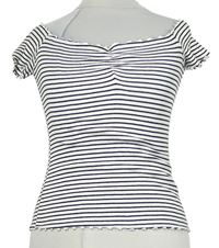 Dámské černo-bílé proužkované žebrované crop tričko Hollister 