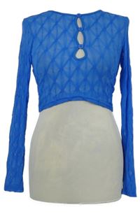 Dámské modré vzorované crop průsvitné triko PrettyLittle Thing