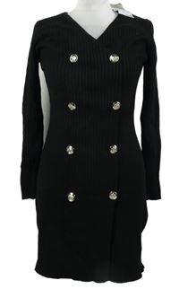 Nové - Dámské černé žebrované pletené šaty s gombíky Primark 