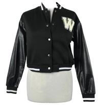 Dámská černá baseballová crop mikina s koženkovými rukávy Shein 