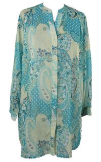 Dámská modro-žlutá kytičkovaná šifonová halenková tunika 