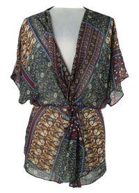 Dámská vínovo-tmavomodro-béžová vzorovaná šifonová halenka Boohoo 