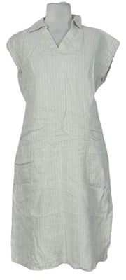 Dámske béžové pruhované ľanové šaty Laura Ashley