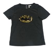 Čierne športové tričko s Batmanem z flitrů H&M