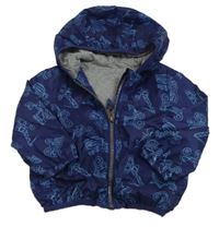 Tmavomodrá šušťáková jesenná bunda s bagrami a kapucňou Mothercare