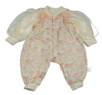 Ružovo-žltý teplákový overal s kvietkami a králíčky