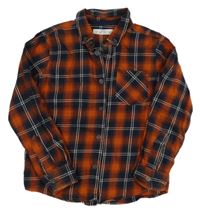 Oranžovo-čierno-biela kockovaná flanelová košeľa Matalan