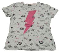 Sivé tričko s obrázkami a bleskom Y.F.K.