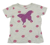 Bílé tričko s puntíky a motýlem Dopodopo