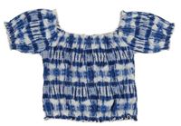 Modro-biele batikované crop tričko Zara