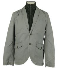 Pánské šedé slim fit sako s šusťákovou vsadkou 