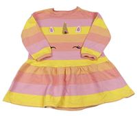 Ružovo-žlté pruhované teplákové šaty s jednorožcom F&F
