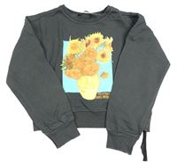 Tmavosivá crop mikina s potlačou Primark