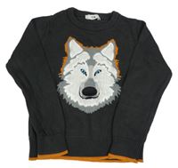 Tmavosivý sveter s vlkem C&A