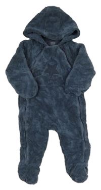 Tmavomodrá chlupatá zateplená kombinéza s hvězdou a kapucí Mamas&Papas