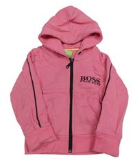 Ružová prepínaci mikina s nápisom a kapucí Hugo Boss