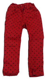 Červené puntíkaté plátěné skinny kalhoty E-Vie