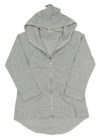 Sivá melírovaná dlhá prepínaci ľahká mikina s ostny a kapucňou