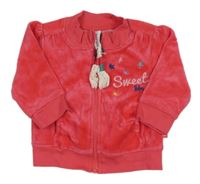 Růžová sametová propínací mikina s nápisem a hvězdami 