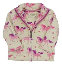 Smetanová chlupatá propínací mikina s jednorožci 