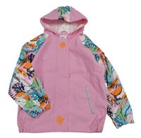 Ružovo-farebná nepromokavá bunda s listami a kapucňou Lupilu