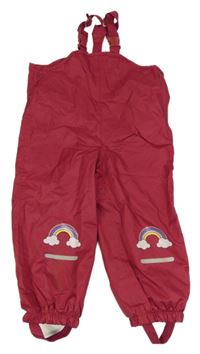 Malinové šusťákové laclové podšité kalhoty s duhami Pocopiano