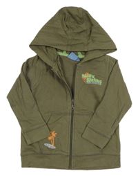 Khaki prepínaci mikina s palmami a nápismi a kapucňou impidimpi