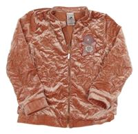 Ružová zamatová podšitá bunda s kvietkami C&A