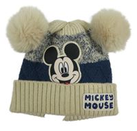 Béžovo-tmavomodrá čepice s Mickeym Disney
