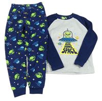 Tmavomodro-sivé fleecové pyžama s ufem Primark