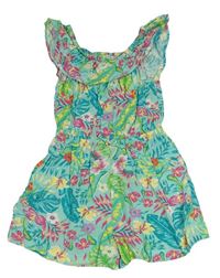 Belasý plátenný kraťasový overal s kvetmi Primark