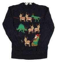 Tmavomodrý sveter s vánočním motívom H&M
