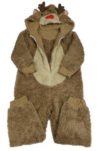 Hnědo-béžová chlupatá kombinéza s kapucí - sob Mothercare 