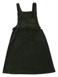 Tmavozelená zamatová rebrovaná na traká sukňa s opaskom Jenna&Jessie