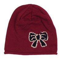 Malinová pletená čepice s mašlí z flitrů X-mail