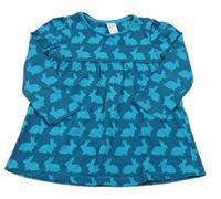 Modro-tyrkysové bavlnené šaty s králíčky Miniclub